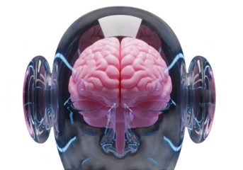 Detailed 3d rendering of a human brain with futuristic technology isolated on transparent background