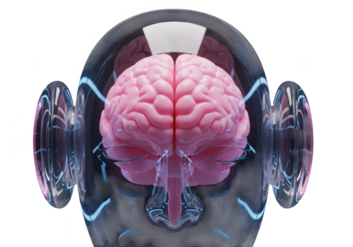 Detailed 3d rendering of a human brain with futuristic technology isolated on transparent background