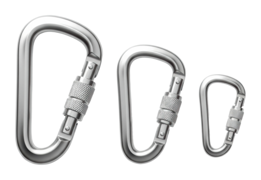 Climbing gear essentials carabiners for adventurers outdoors tools isolated on transparent background