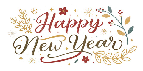 Happy New Year Hand Lettering Script – Festive Calligraphy Text, Holiday Greeting Typography, Celebration Message for Seasonal Cards, Invitations, Posters, and New Year Designs