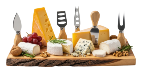 Cheese tasting event kitchen food platter rustic isolated on transparent background