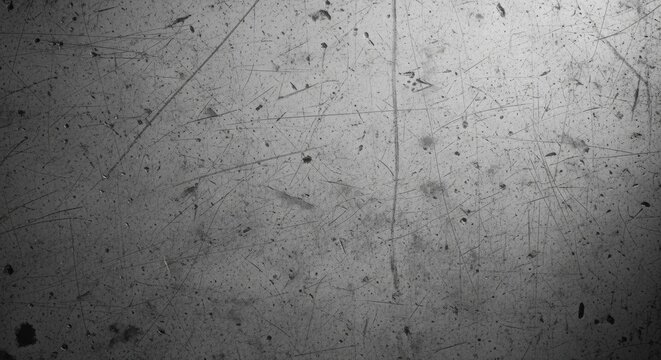 Detailed close-up of a heavily scratched and worn metal surface, showcasing a rough, grungy texture with abstract lines and scuffs in moody monochrome lighting