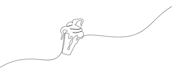 The ice cream cone is melting in one continuous line. one line vector illustration Editable stroke.