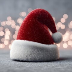  Classic Red Santa Hat With White Fur Trim Against Soft Bokeh Lights