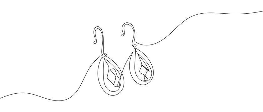 Luxurious diamond earrings in one continuous line one line vector illustration Editable stroke.