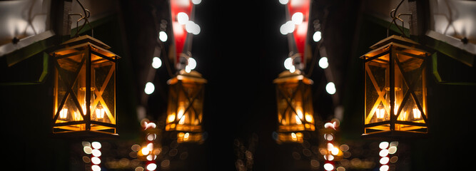 Christmas festive lantern on a fair at night