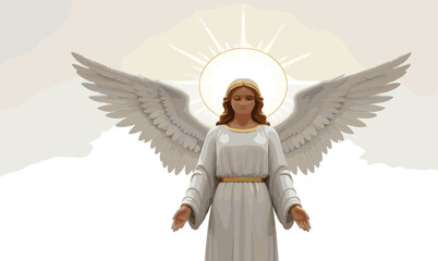 Graceful heavenly angel illustration with detailed wings and flowing white robe expressing peace, purity, and divine spiritual protection