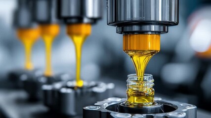 Robotic arms applying lubricant to machinery components with precision in a modern automated factory setting showcasing efficiency and consistency in industrial lubrication.