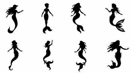 Magical mermaid silhouette collection, perfect for enchanting designs, mermaid themed parties, and creative projects with a touch of whimsical fantasy