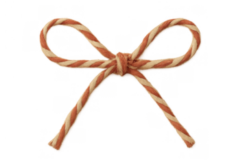 Decorative bow made from striped natural twine, forming a classic knot, perfect for gift wrapping and rustic designs
