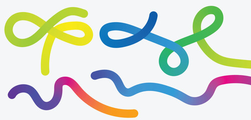 Colorful swirls and curves on white background for graphic design elements