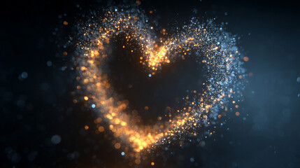 Particle glitter glow heart background in a seamless loop creating sparkling luminous motion symbolizing love celebration joy and magical energy ideal for digital design and festive visuals