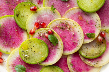 Winter watermelon radish salad food texture
