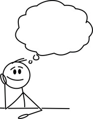 Stick figure person thinking, pondering with a large blank thought bubble Vector