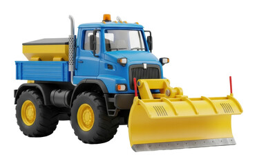 Construction action with blue bulldozer site toy model isolated on transparent background