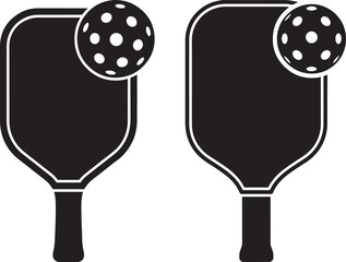 Two pickleball paddles and balls silhouette