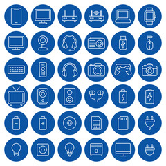 Icons of Modern Technology and Gadgets in Circular Blue Background Design
