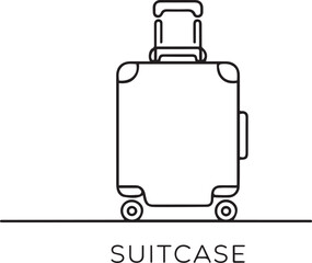 Suitcase in continuous line art drawing style. Single one line drawing of case, luggage bag with wheels isolated.one line icon with out background