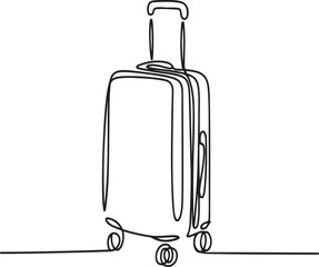 Suitcase in continuous line art drawing style. Single one line drawing of case, luggage bag with wheels isolated.one line icon with out background