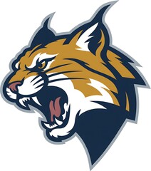 Fierce roaring bobcat head logo, aggressive wildcat mascot emblem