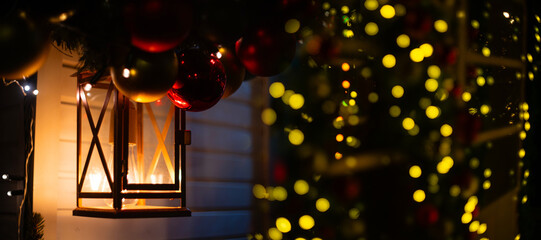 Christmas festive lantern on a fair at night