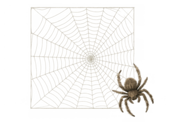 Spider and its large, delicate cobweb, representing nature, danger, and halloween concepts, on a transparent background