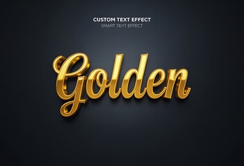 Golden 3d script text effect with shiny metallic reflective surface.