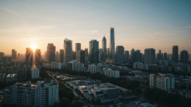 Beijing Skyline at Sunset Modern Cityscape, China Urban View