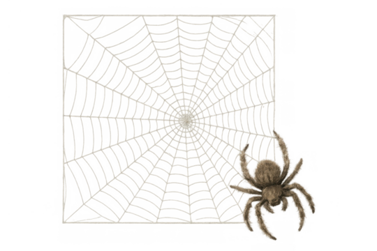 Spider and its large, delicate cobweb, representing nature, danger, and halloween concepts, on a transparent background