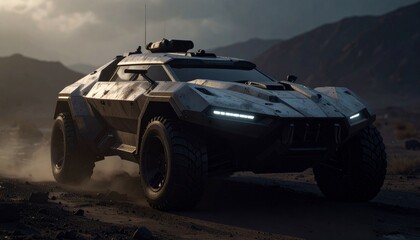 Armored futuristic aggressive cyber design extreme terrain car
