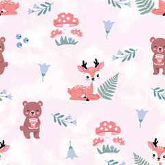 Seamless Teddy bear pattern design for woman apparel such as nightwear, sweatshirt, t-shirt, knitwear and other uses.Little princess seamless pattern. Cute icons. Repeat pattern for kids. 
