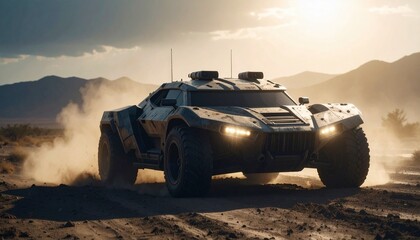 Armored futuristic aggressive cyber design extreme terrain car