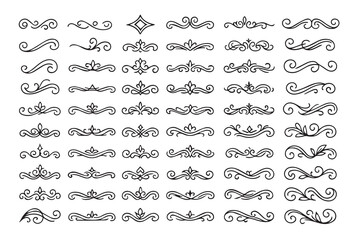 Vintage Ornamental Flourish Divider Set. Decorative Line Art Vector Collection of Text Separators, Border Elements, and Elegant Swirls.