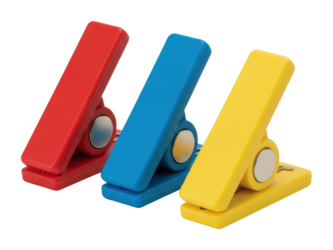 Colorful plastic clips for organizing documents office space isolated on transparent background