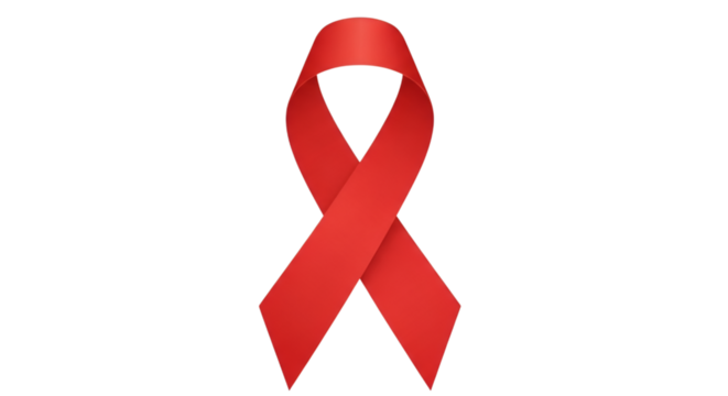 A simple, solitary red ribbon symbolizes solidarity and support on a dark background, hope.