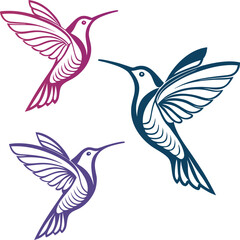 Obraz premium Elegant hummingbird trio in flight a delicate and colorful illustration of nature s grace perfect for art design and creative projects with a touch of whimsy