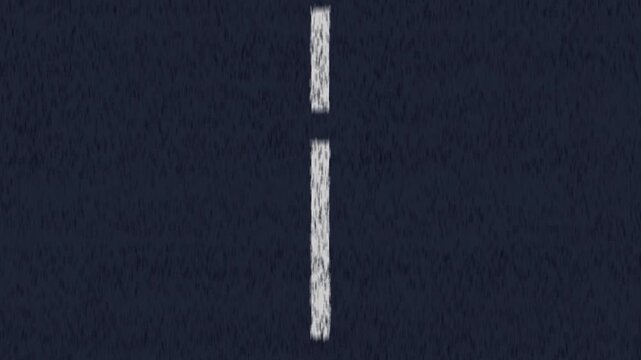 Loop animation of a moving blue asphalt background with white broken lines. Driving along a road with lines. Highway street, top view.