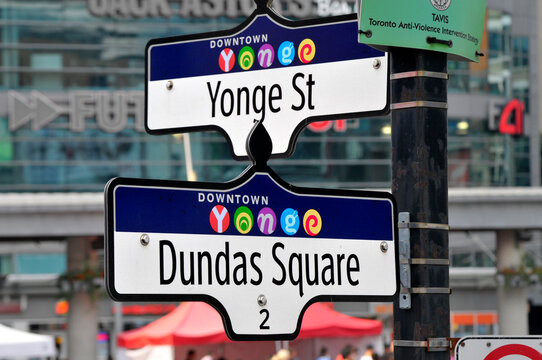 Toronto Ontario Canada Yonge And Dundas Square shopping district downtown toronto busiest in the city. 11.20.25