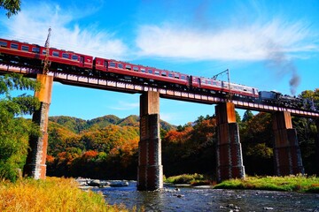 鉄橋を渡る蒸気機関車