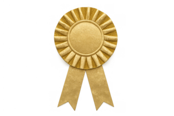 Gold award ribbon representing first place, victory, and success on transparent background