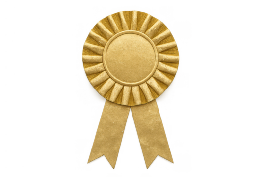 Gold award ribbon representing first place, victory, and success on transparent background