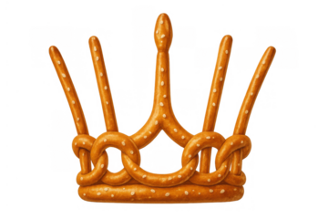 Pretzel crown representing royal snack, baked food art, illustrating culinary royalty concept on transparent background