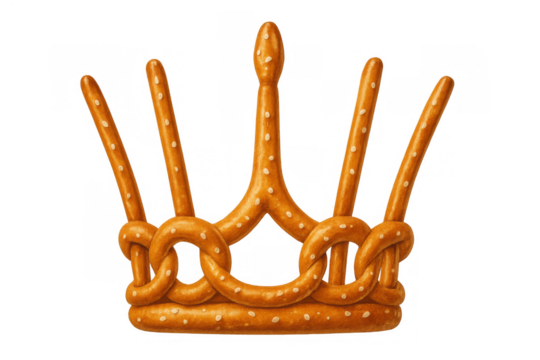 Pretzel crown representing royal snack, baked food art, illustrating culinary royalty concept on transparent background