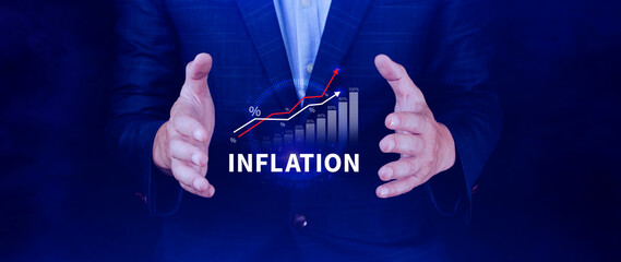 Inflation rate hike percentage concept. economic direction Concept of reducing purchasing power from inflation, Considering raising interest rates.