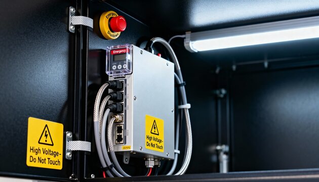 Closeup of surge protector installation inside electrical cabinet highlighting safety measures in place to protect critical manufacturing and lab equipment.