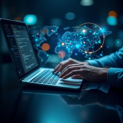 Global tech connection through coding at night Generative AI