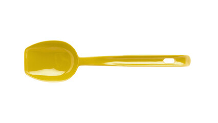 Yellow plastic spoon on transparent background
