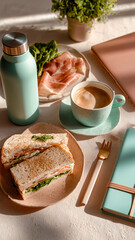 A delightful and healthy midday meal, perfectly arranged for a productive and delicious lunch break in a naturally lit workspace.