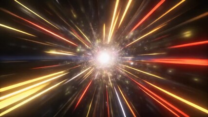 Abstract light tunnel with vibrant yellow and red rays, creating a sense of speed and movement