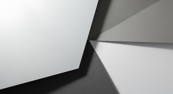 Abstract geometric shapes with sharp angles and shadows in grayscale image